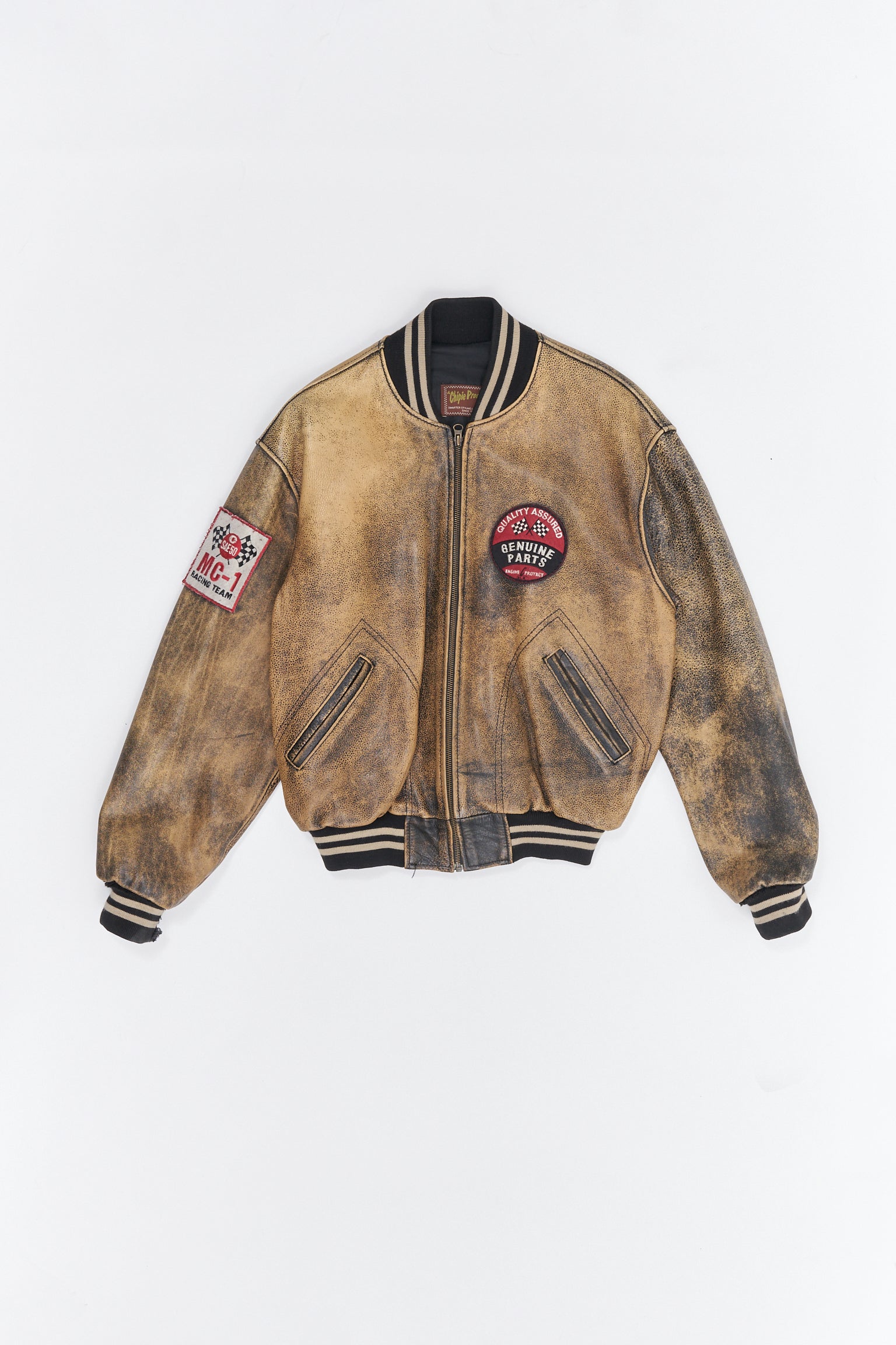 Washed Leather Bomber Jacket - M