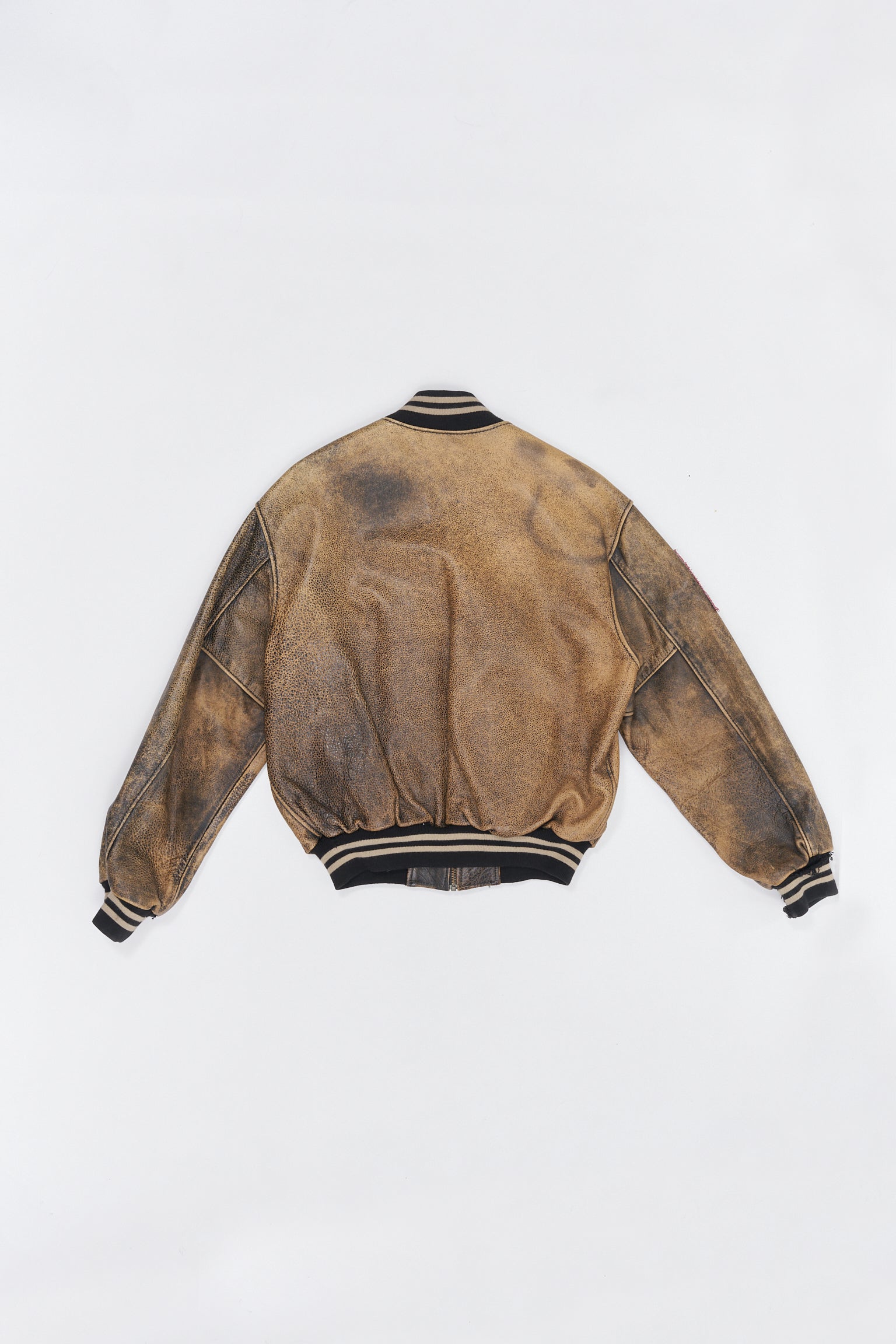 Washed Leather Bomber Jacket - M