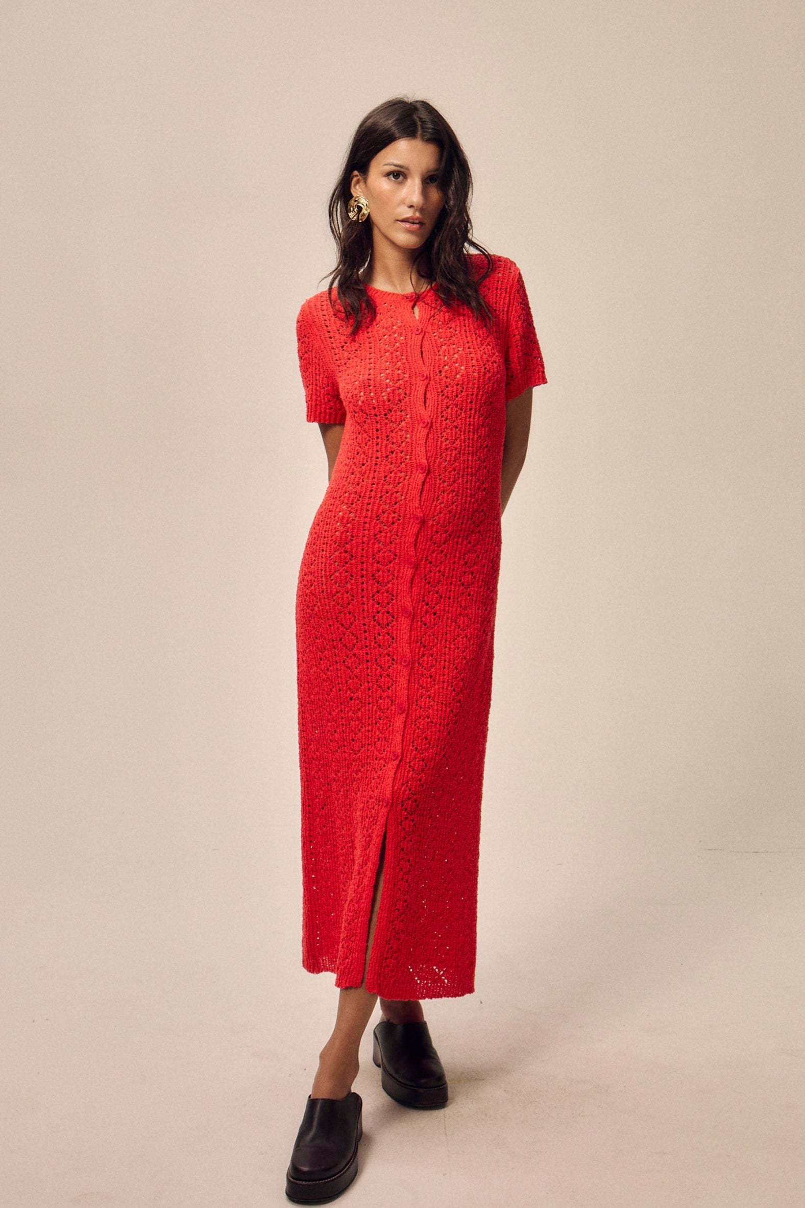 Robe Boutonnée En Maille Ajourée Pia