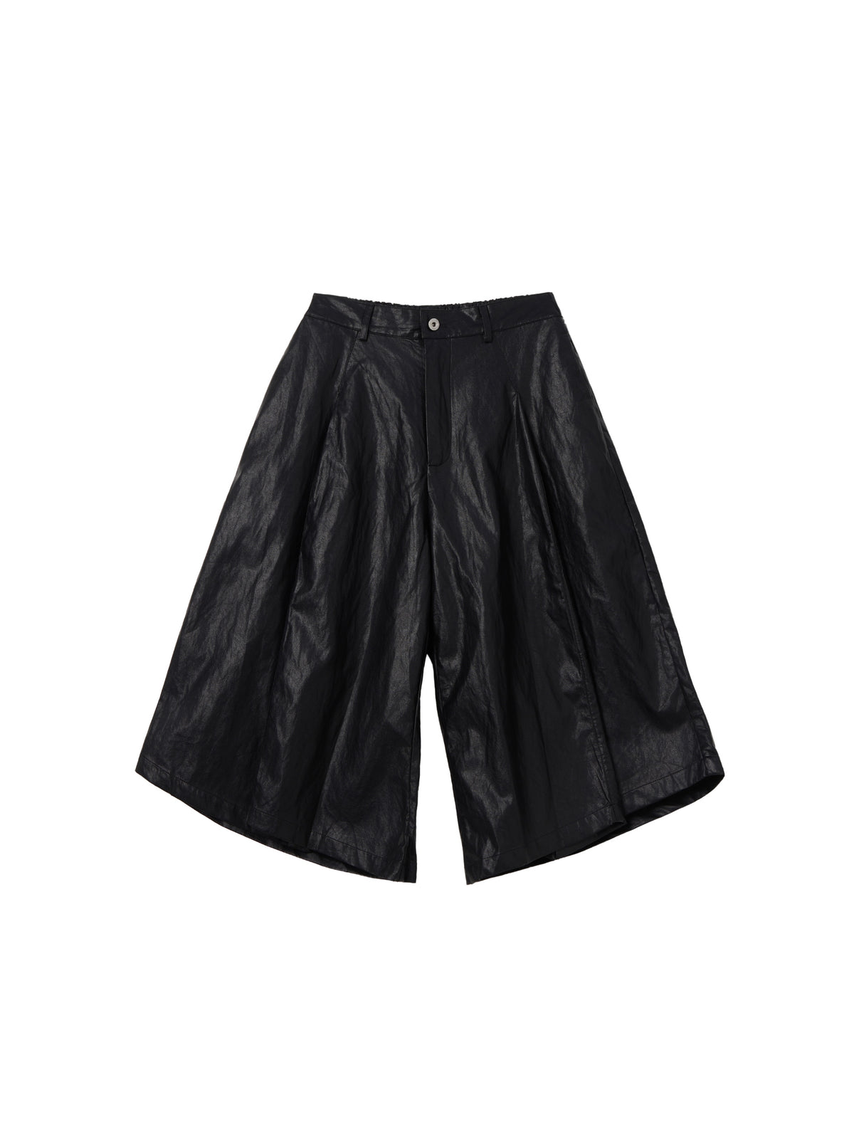Short plissé en similicuir à taille élastique