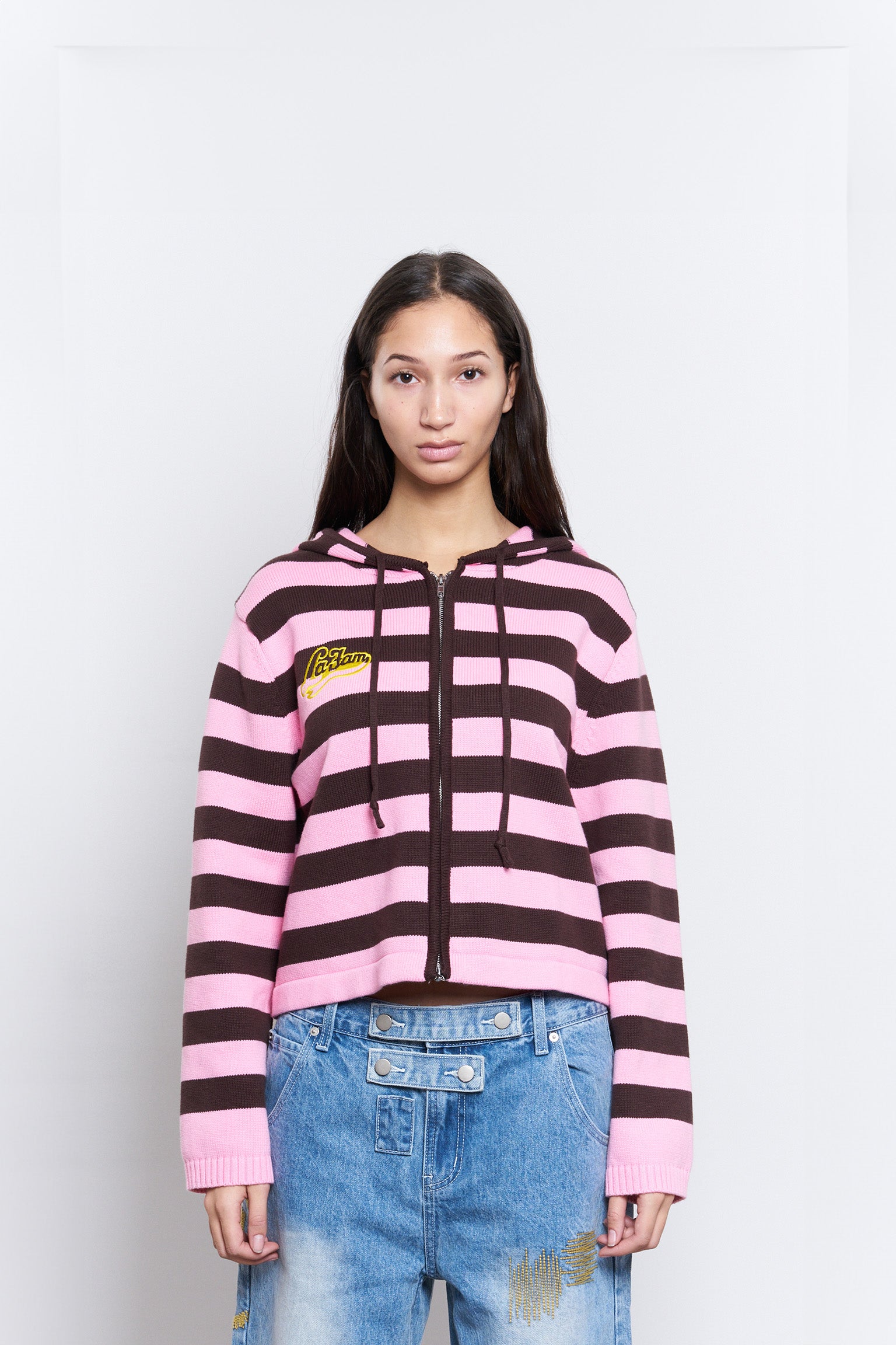 Pink Striped Knitted Hoodie