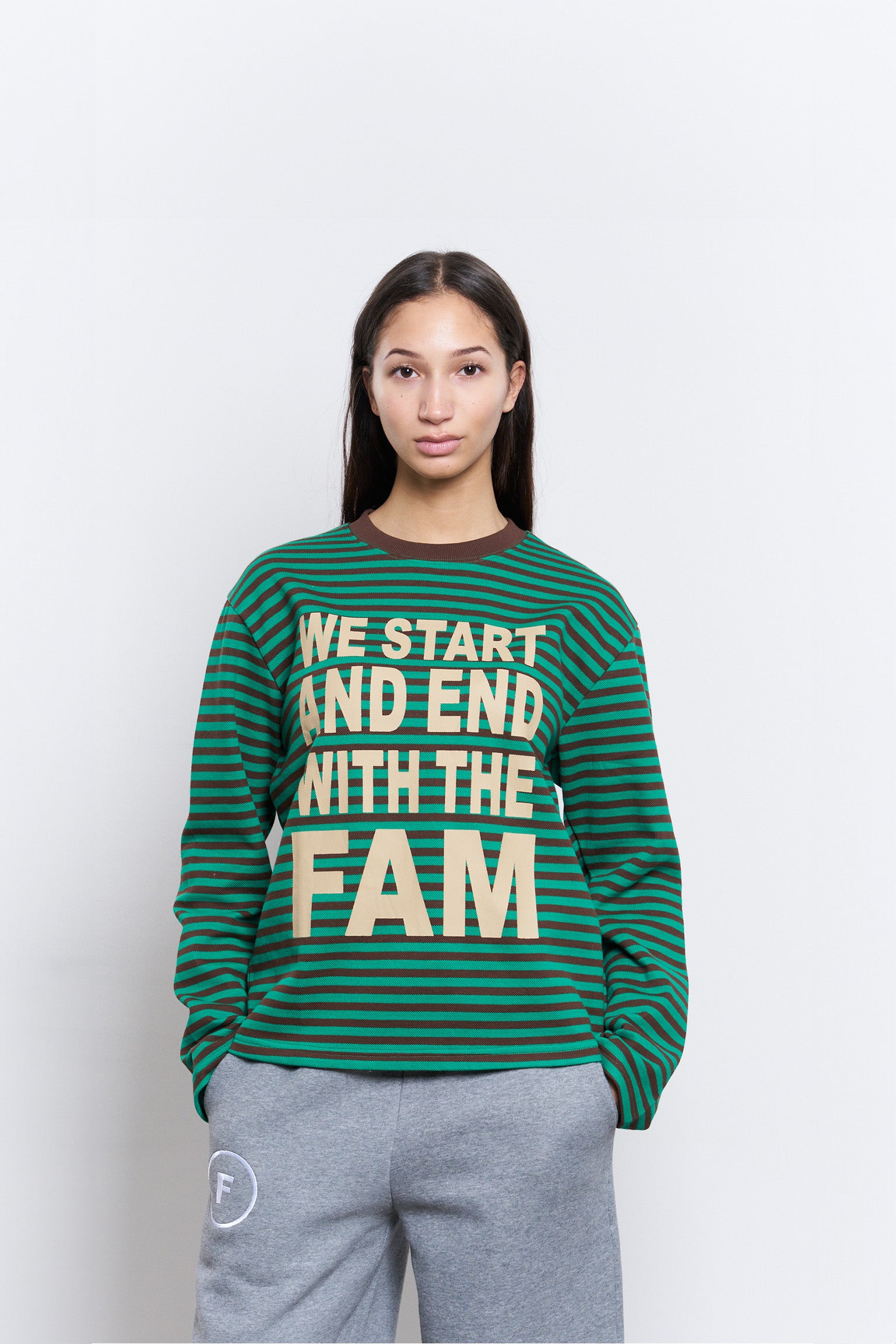 Green and Brown Striped Long Sleeve T-Shirt