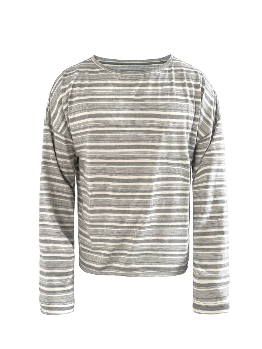 T-shirt à manches longues rayé gris et blanc