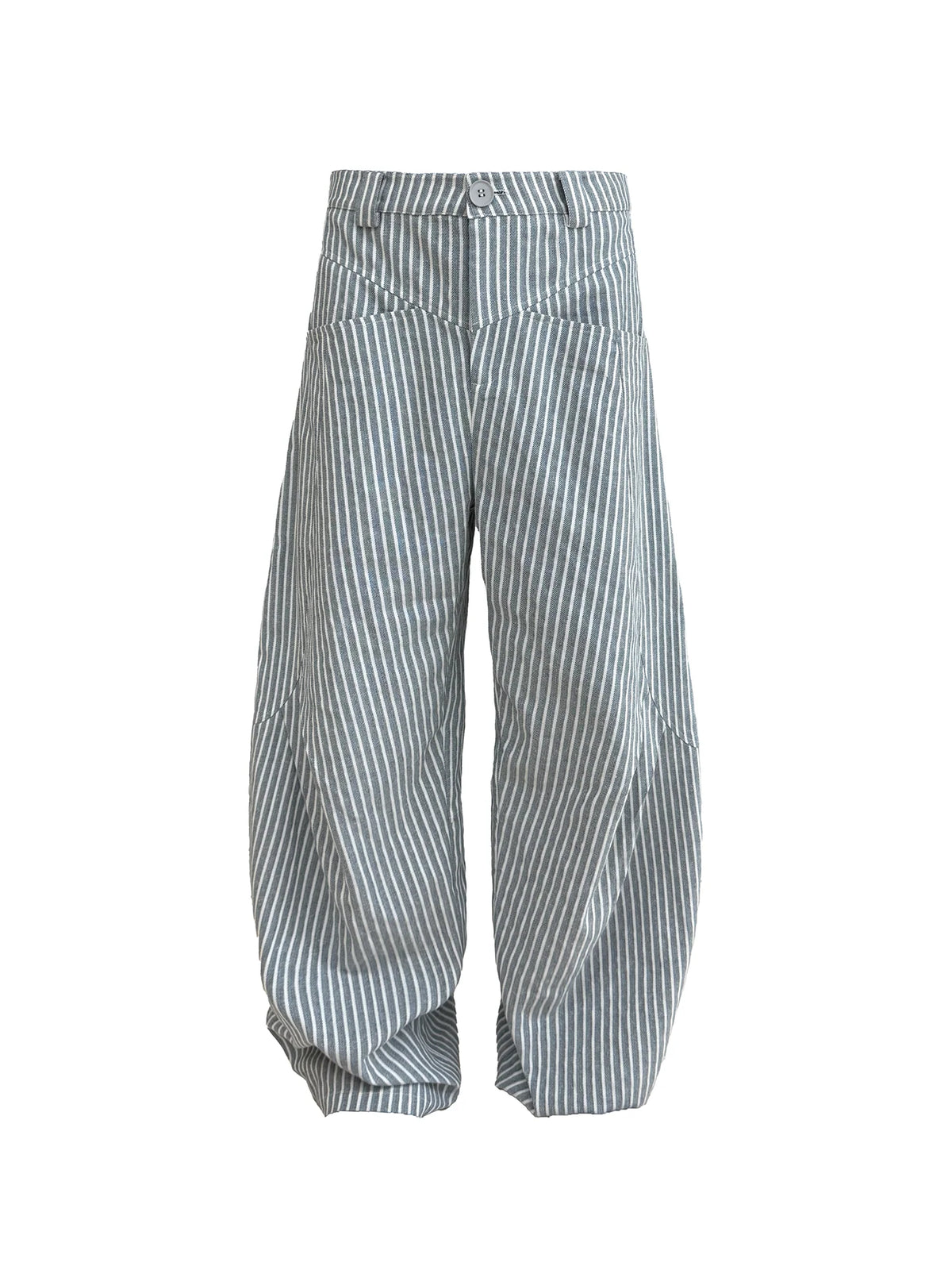 Pantalon rayé structuré à détails froncés