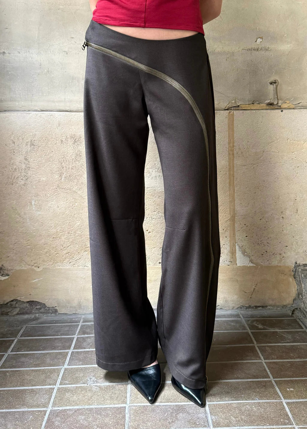 Pantalon Zip Marron