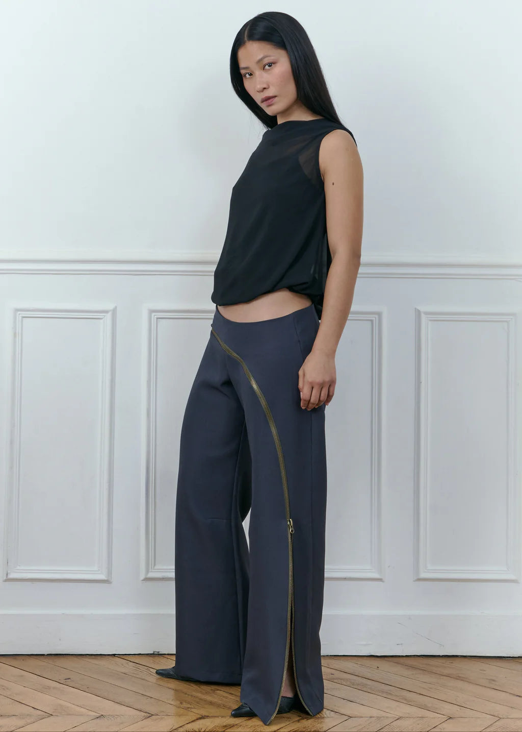 Pantalon Zip Gris
