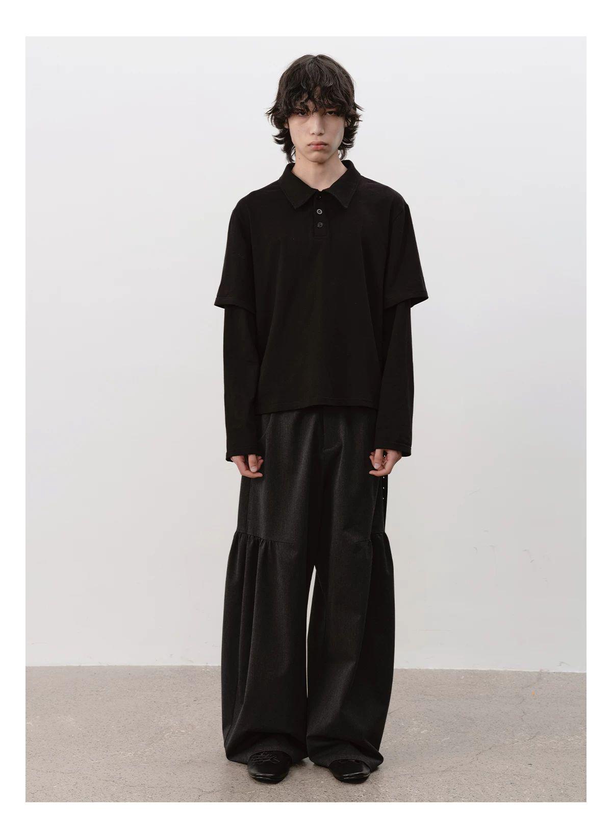 Polo noir effet superposé deux pièces